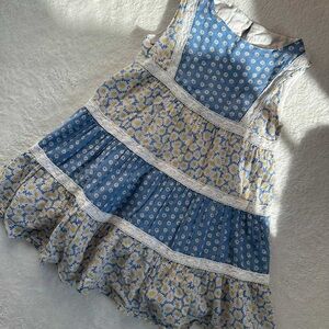 Mini Boden Floaty Hotchpotch Patchwork Floral Blue Dress